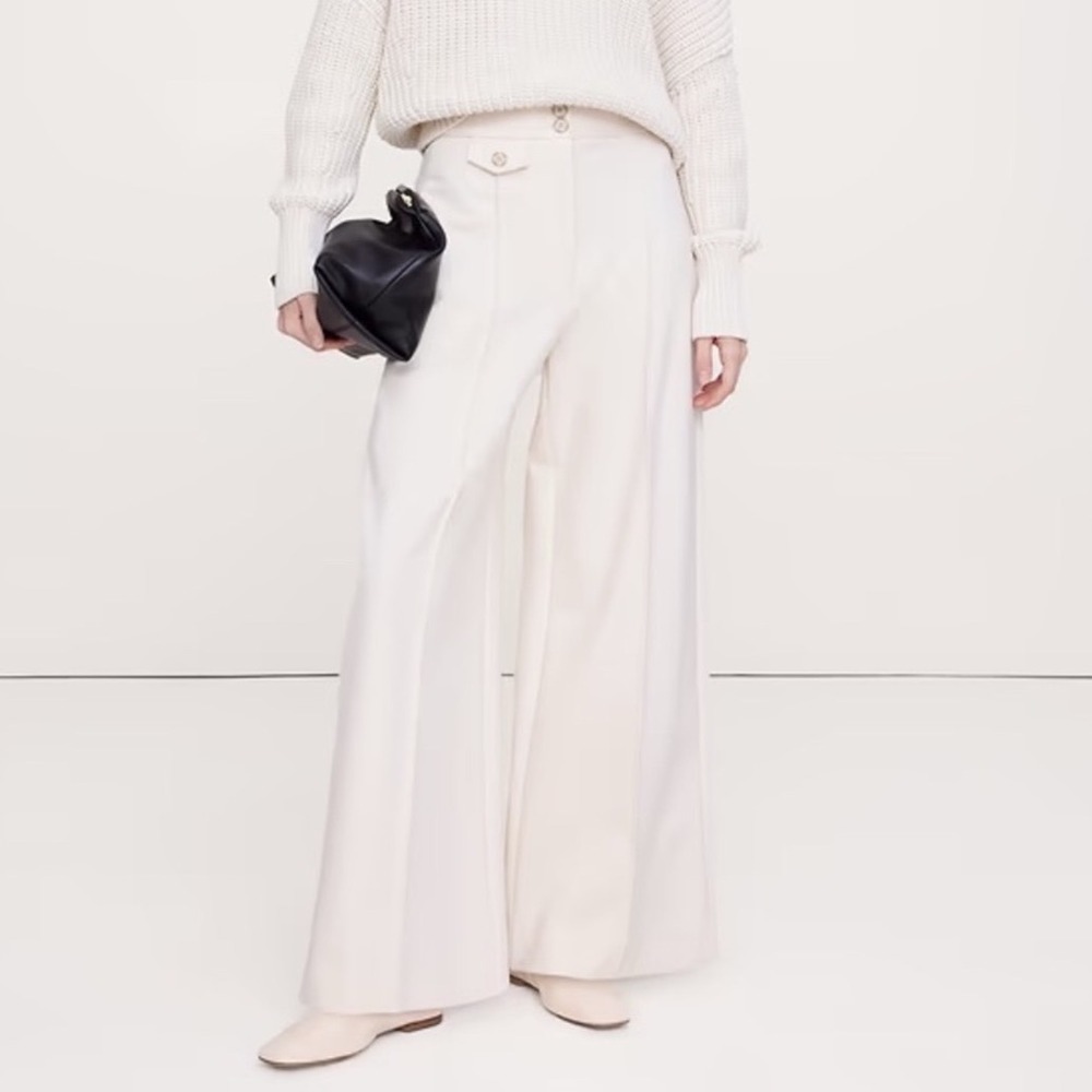 Banana Republic Cream High Rise Wide Leg Drapey Ponte Pants Tall Large 2026
